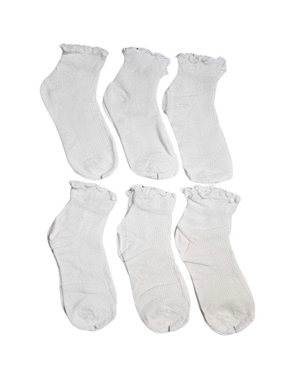 NIP | Crisp White Ribbed Ruffle Ankle Crew Socks 6-Pack 6-10